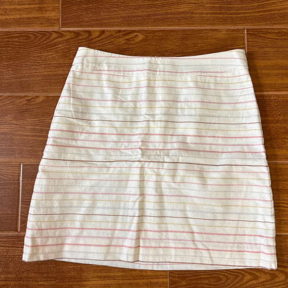 LOFT Cream and Pink Striped Pencil Skirt